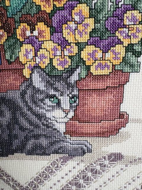 Tulips, Pansies and Max Cross Stitch