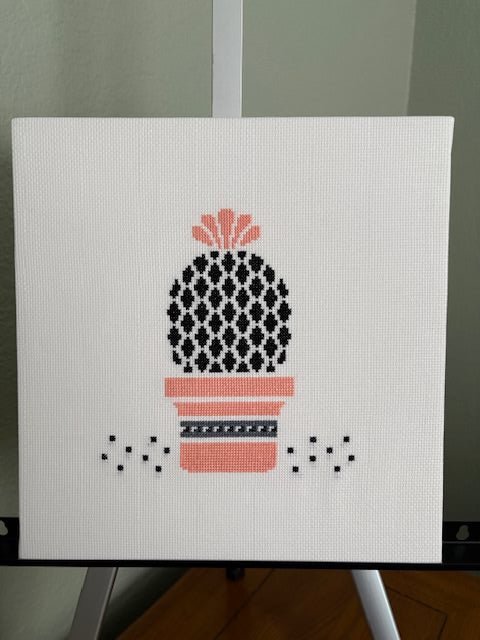 Succulent in Peach Pot Cross Stitch
