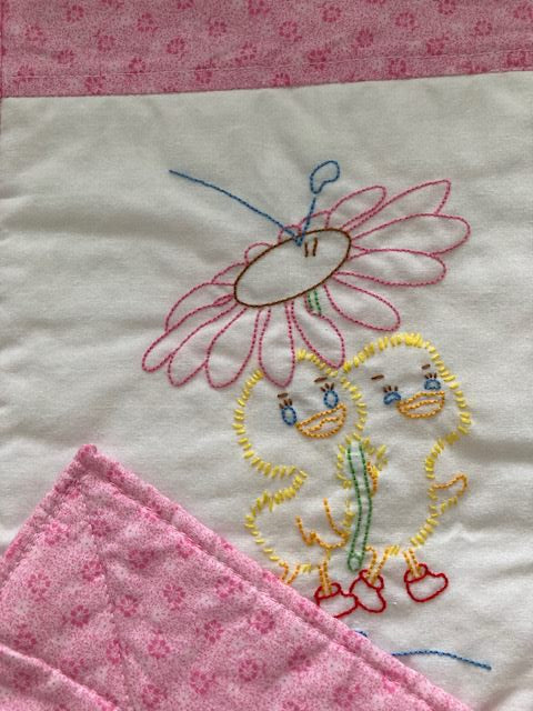 Duckies Embroidered Handmade Quilt