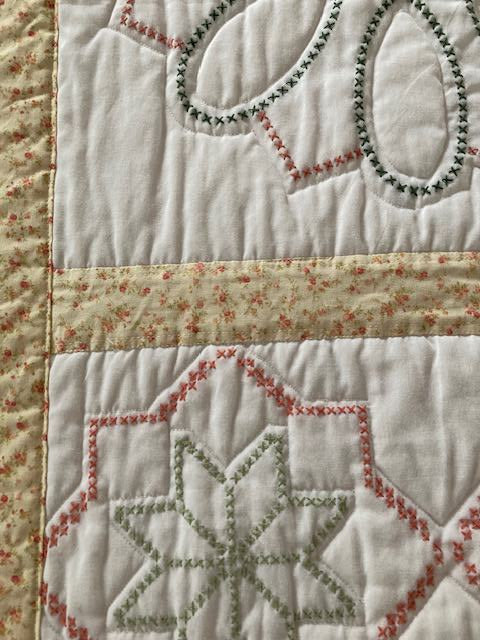 Vintage Sampler Embroidered V Handmade Quilt