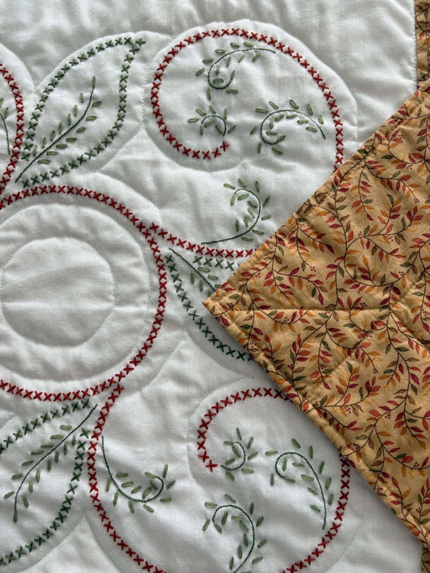 Vintage Swirls Embroidered VII Handmade Quilt