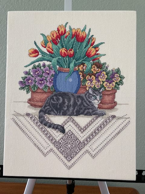 Tulips, Pansies and Max Cross Stitch