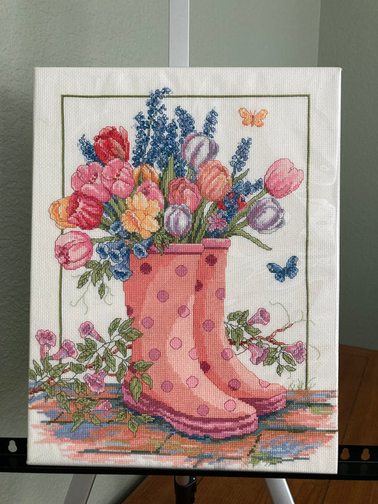 Spring Floral Rainboots Cross Stitch