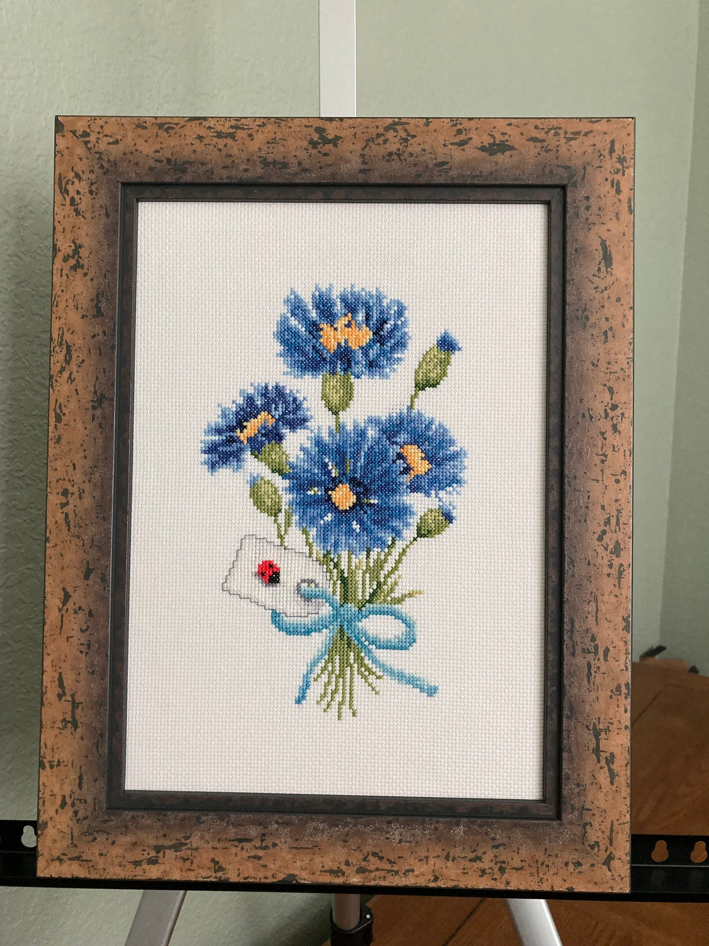 Blue Flowers Gift Bouquet Cross Stitch