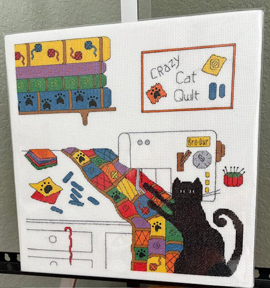 Crazy Quilt Cat Cross Stitch