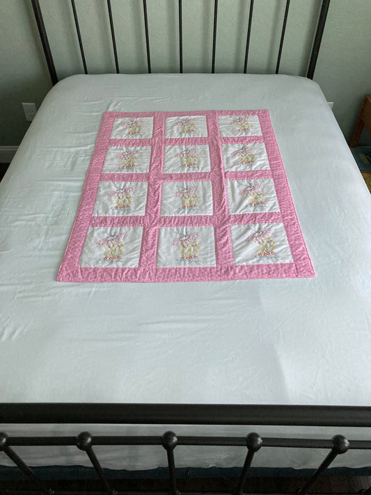 Duckies Embroidered Handmade Quilt