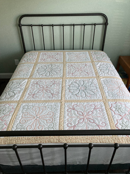 Vintage Sampler Embroidered V Handmade Quilt