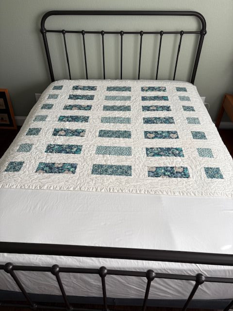 Turquoise Floral Handmade Quilt