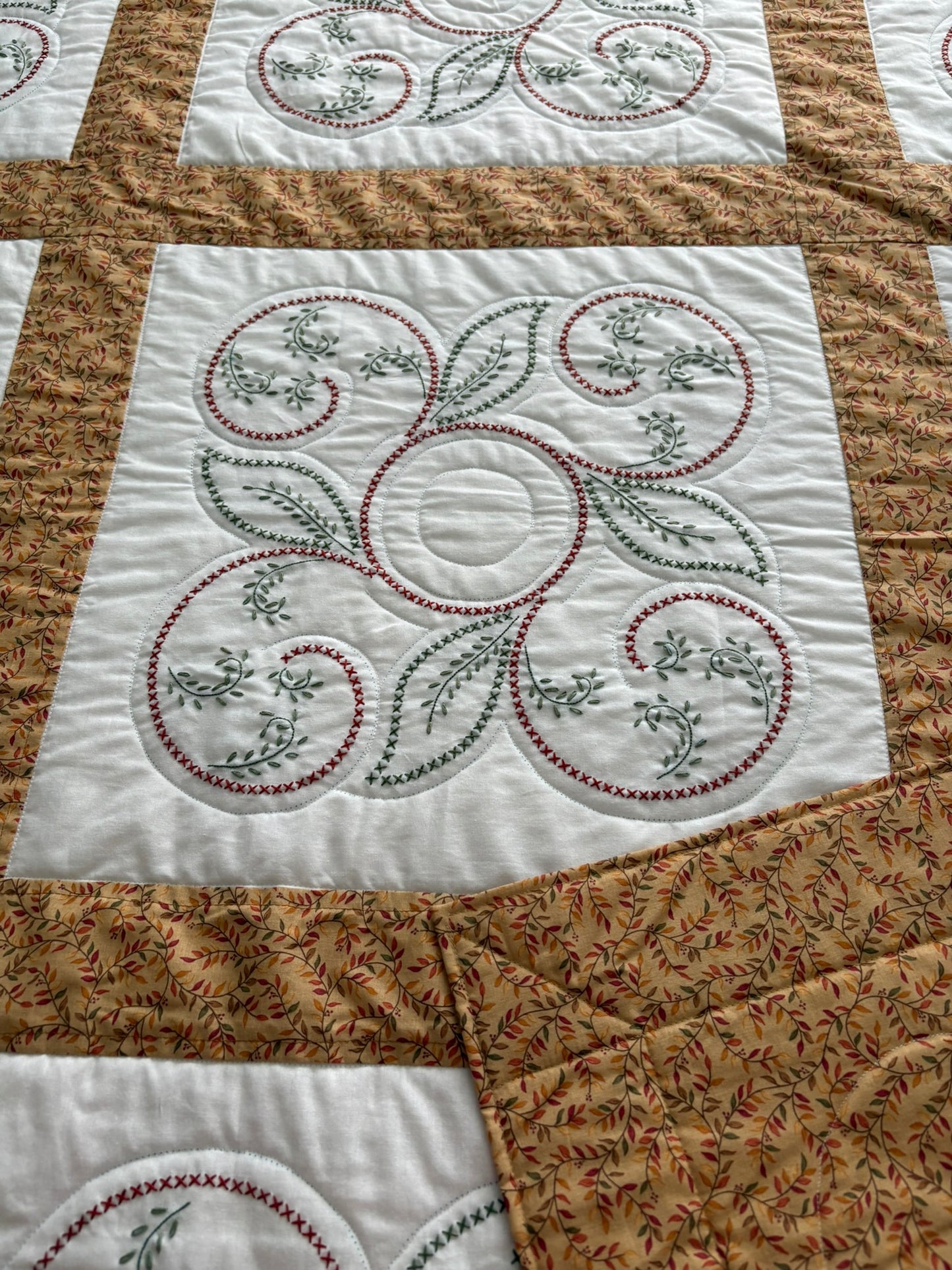 Vintage Swirls Embroidered VII Handmade Quilt