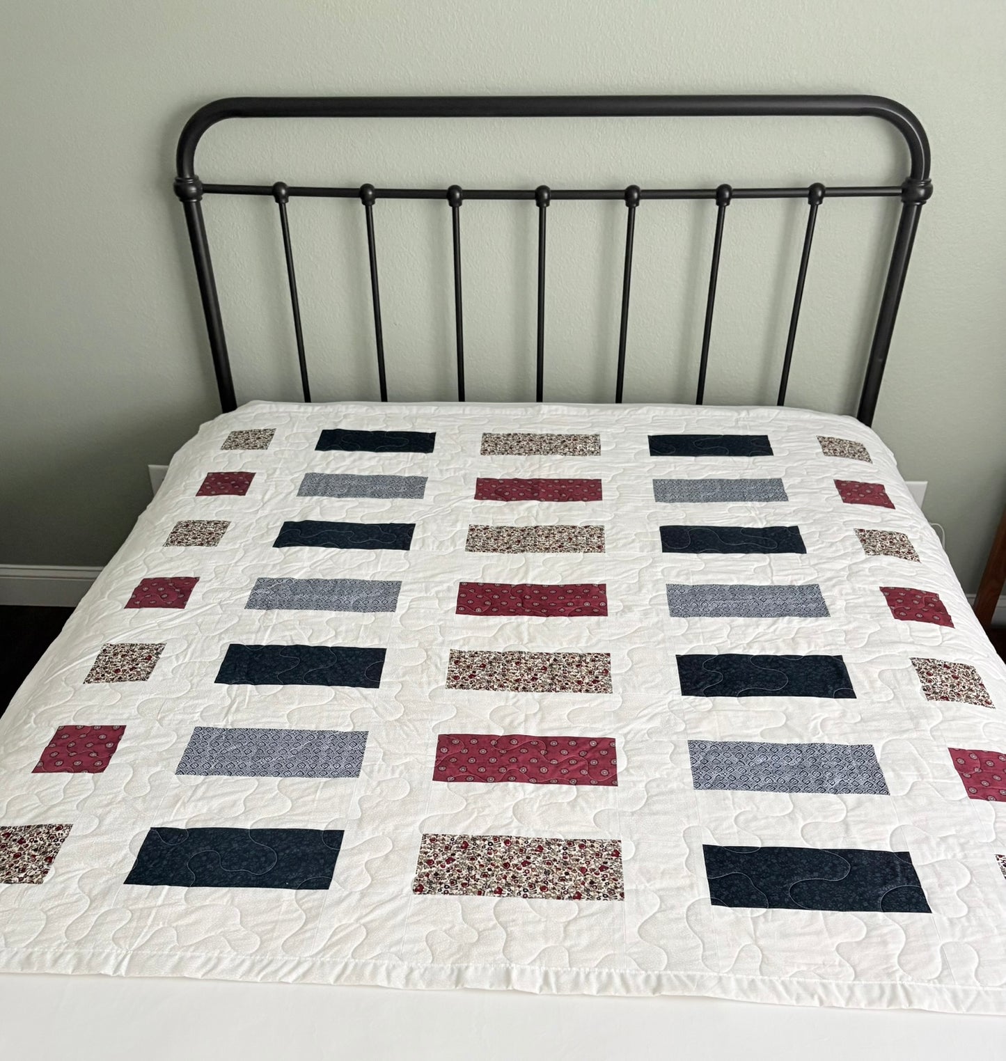 Maroon and Blue Floral Handmade Quilt