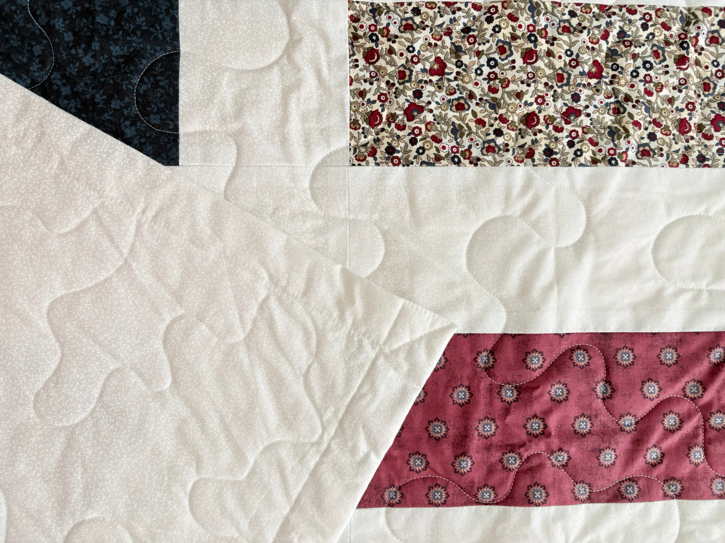 Maroon and Blue Floral Handmade Quilt