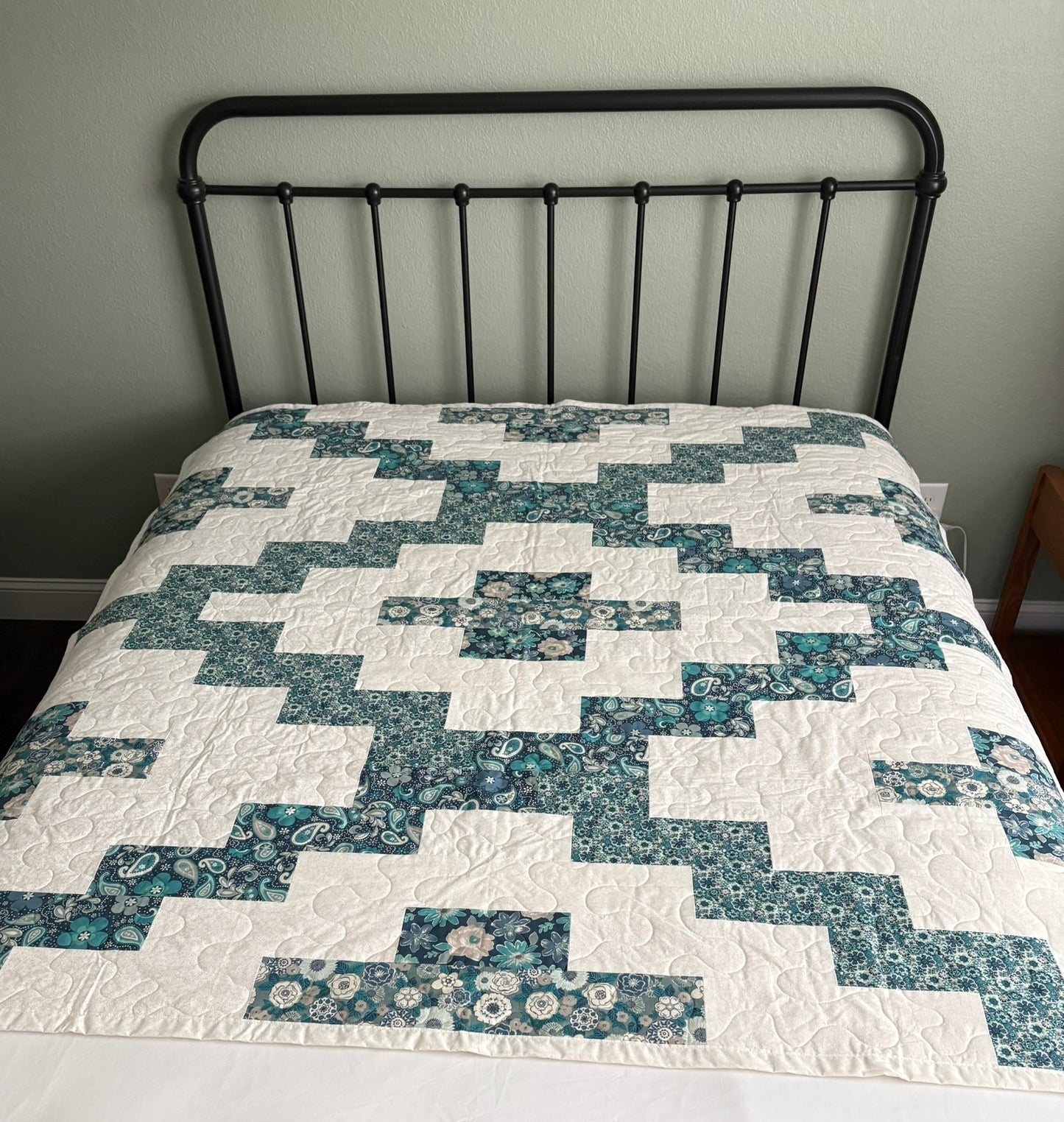 Turquoise Florals Handmade Quiilt