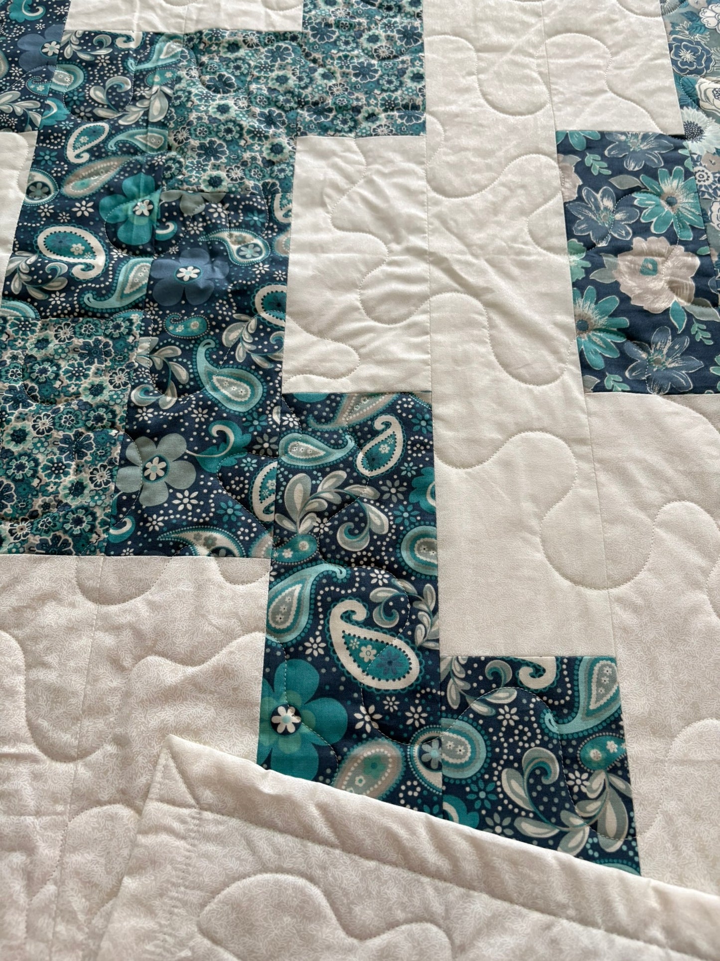 Turquoise Florals Handmade Quiilt