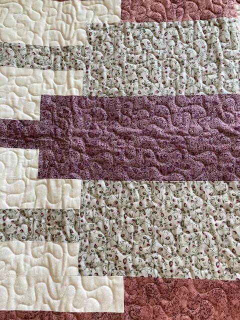 Handmade Quilt With Stripes and Blocks in Rose and Plum