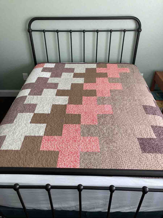 cream brown and coral handmade quilt