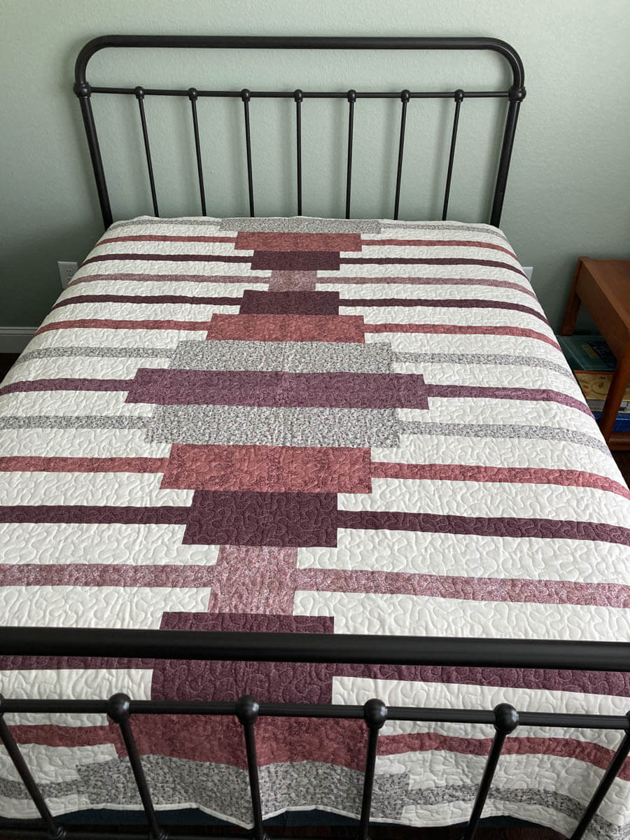 Handmade Quilt With Stripes and Blocks in Rose and Plum